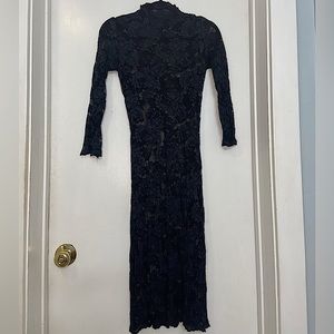 Betsey Johnson Long-Sleeved Maxi Black Stretch-Lace 2000s Vintage Dress